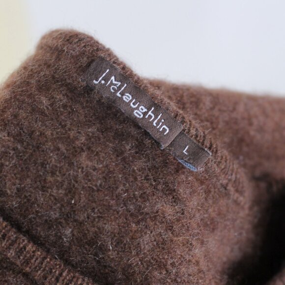 J. McLaughlin Cashmere Brown Crewneck Long Sleeve Pocket Sweater L Pullover - Picture 6 of 7